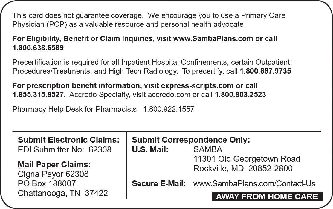 Image of the Back of the Standard Option ID Card